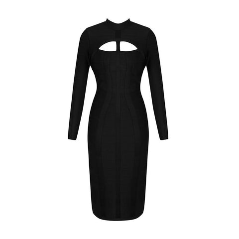 S1 Women Bodycon Bandage Dress White Long Sleeve Hollow Out Club Dress Vestidos Celebrity Evening Party Midi Dress