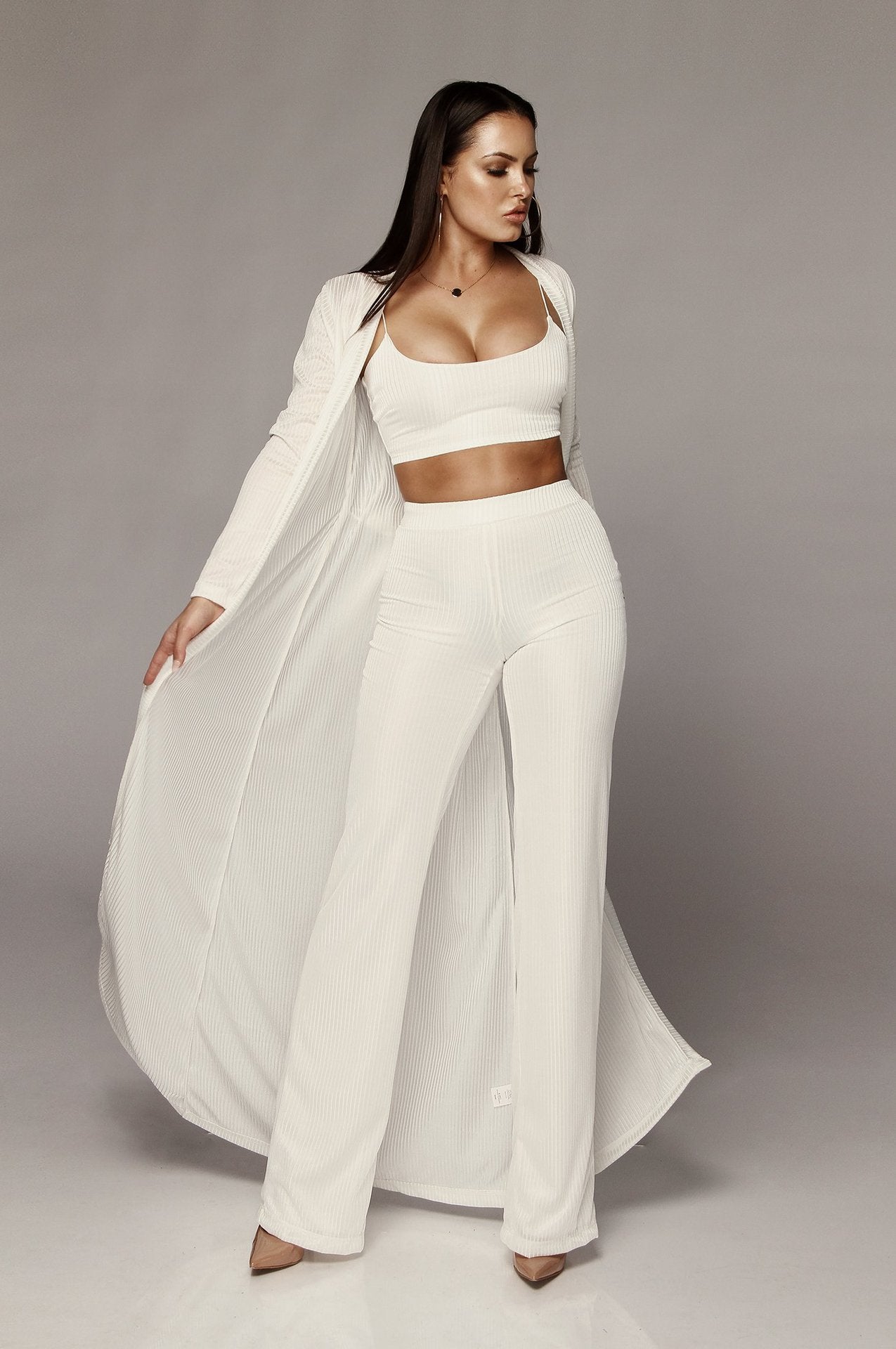 White Long Cloak Strapless Bodysuit Set