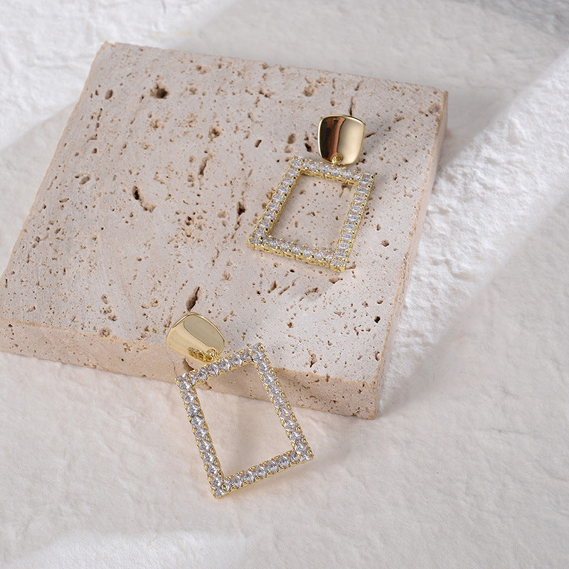 Square Dazzling Diamond Encrusted Earrings