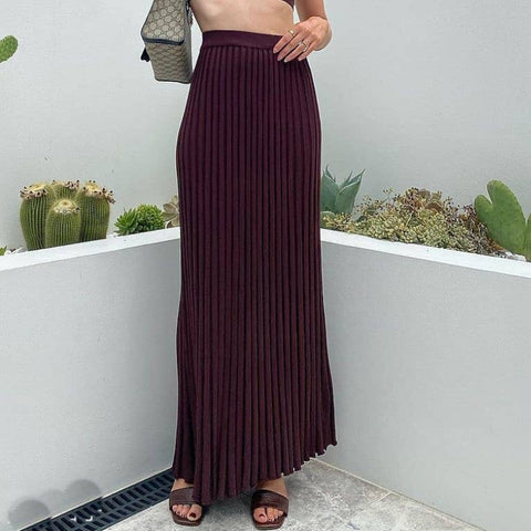 Brown  Pleated Knitted Skirt