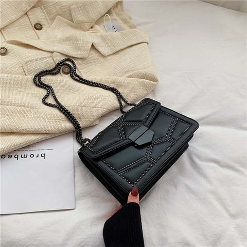 Black Rivets PU Leather Chain Strap Women Bags