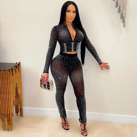 Silver Diamonds Fashion Mesh Outfit Sets