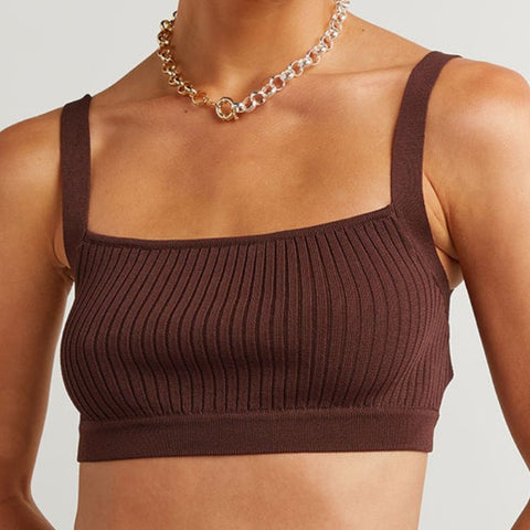Brown Ribbed Tank Top