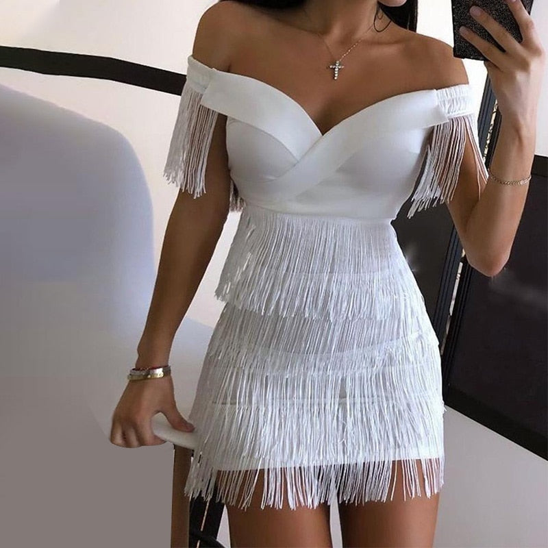White Off Shoulder Bodycon Mini Dress