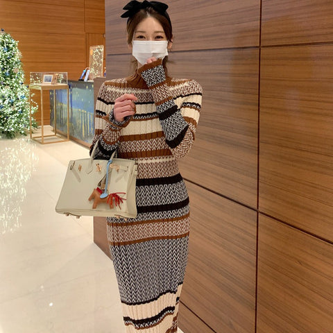 Knitted Color Matching Dress