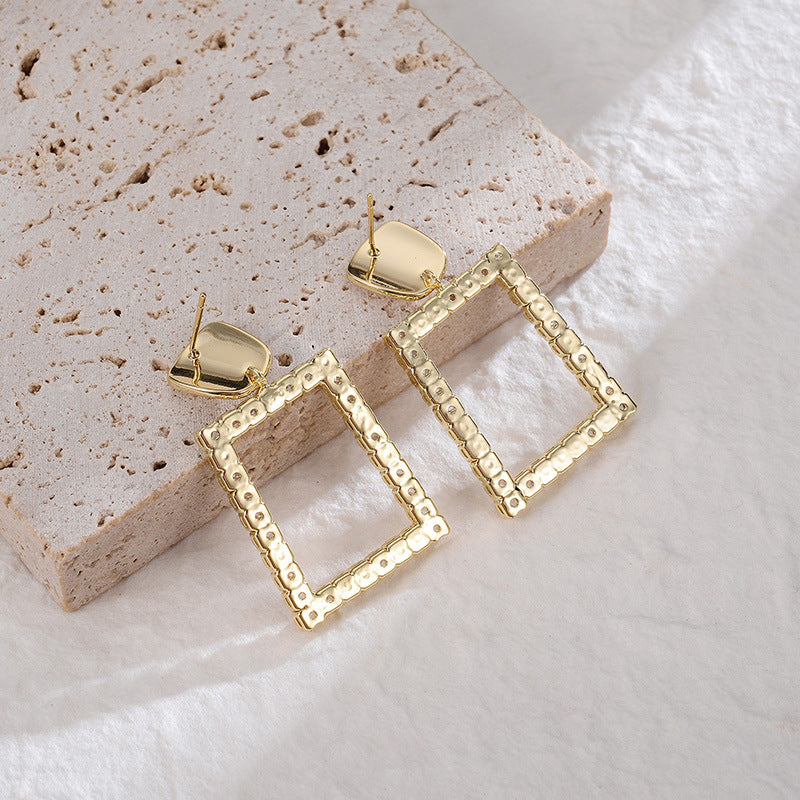 Square Dazzling Diamond Encrusted Earrings