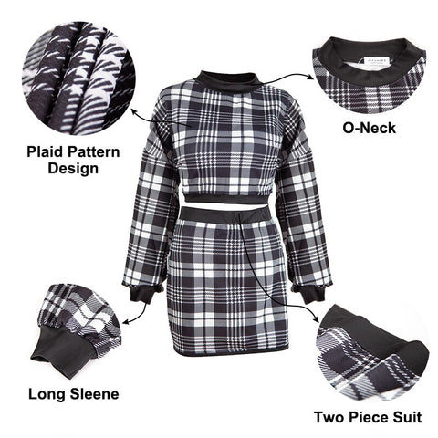 Plaid Sweater Outfit Crop Top and Skirt Sets 