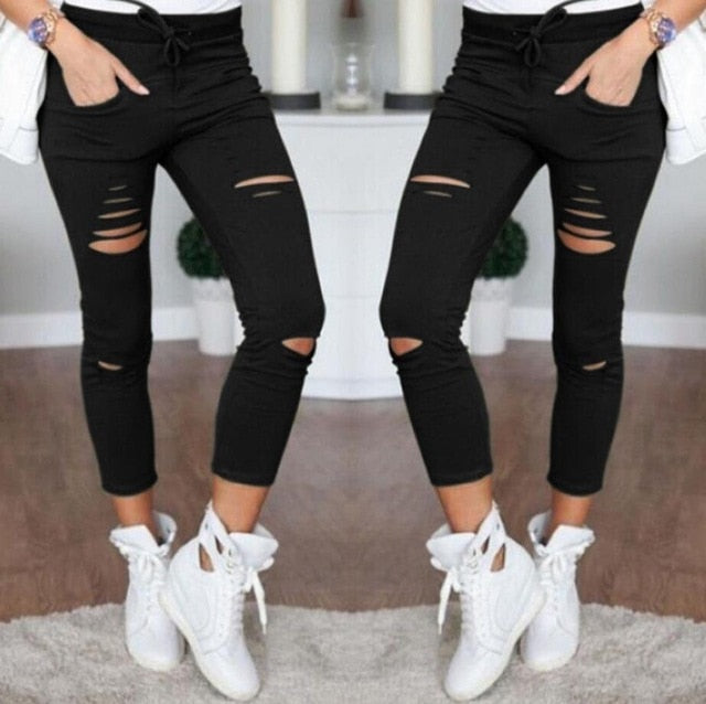 Black Skinny Stretch Ripped Jeans