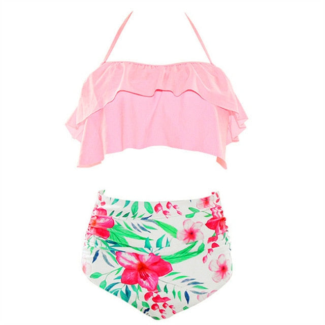 Pink Tops & High Waisted Bikini Swimsuits