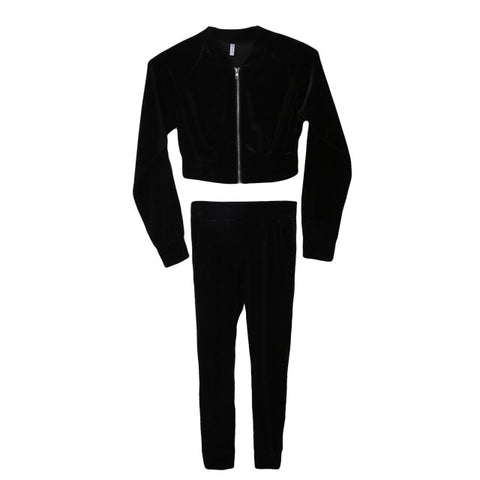 Black Velour Smooth Sweatshirt & Pants Sets