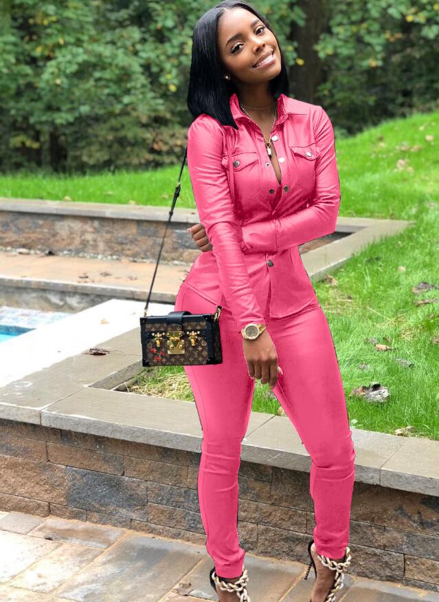Pink Leather Tops and Bodycon Pants