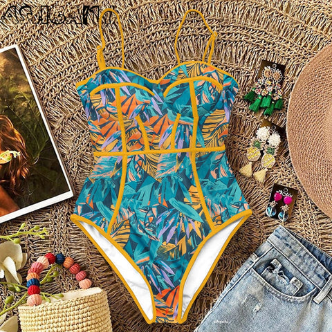 Monokini Print One Piece Swim Suit