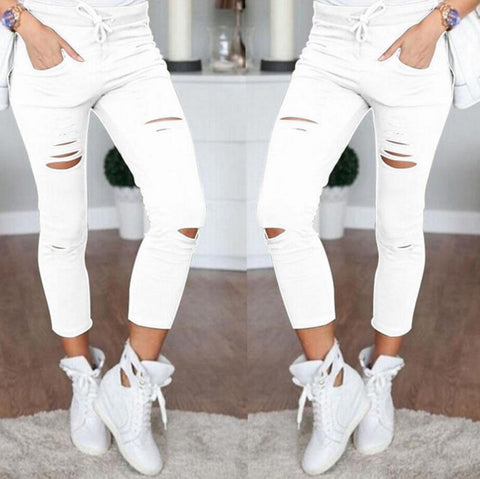 White Skinny Stretch Ripped Jeans