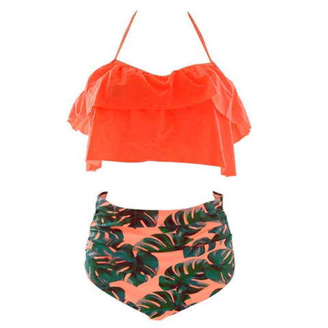 Orange Tops & High Waisted Bikini Swimsuits