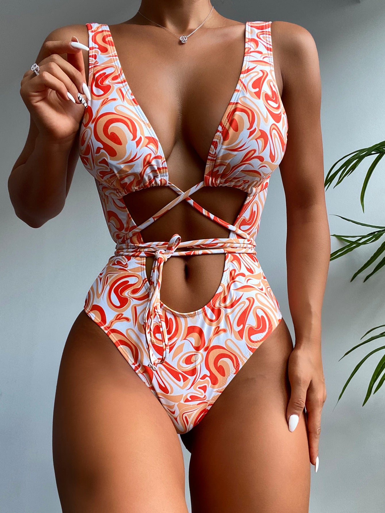 Orange Elegance One-Piece Swimwear