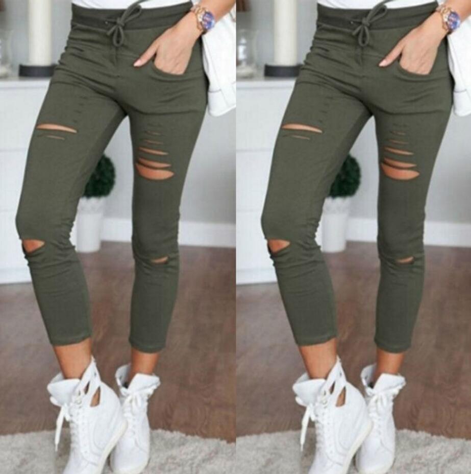 Green Skinny Stretch Ripped Jeans