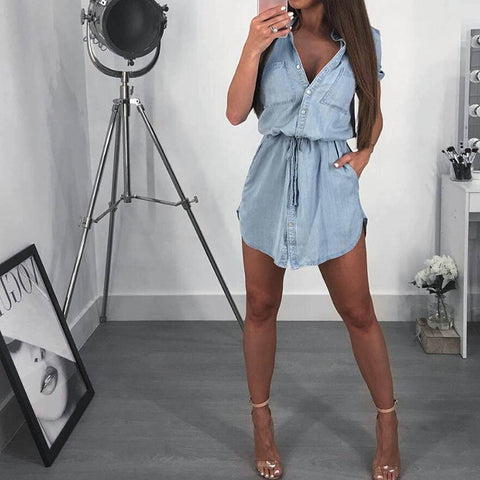 Sky Blue Denim Darling Dress with Belt
