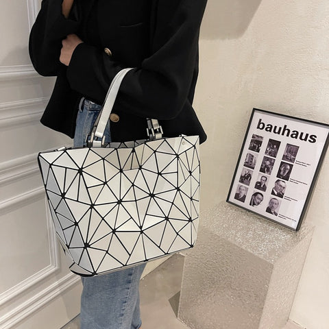White Geometric Marvel Handbag
