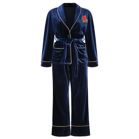 Velvet Rose Embroidered Home Suit Blouse and Pants
