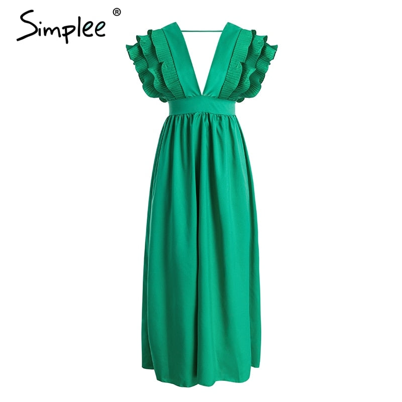 Green Ava's Allure Ruffle Sleeve Dress
