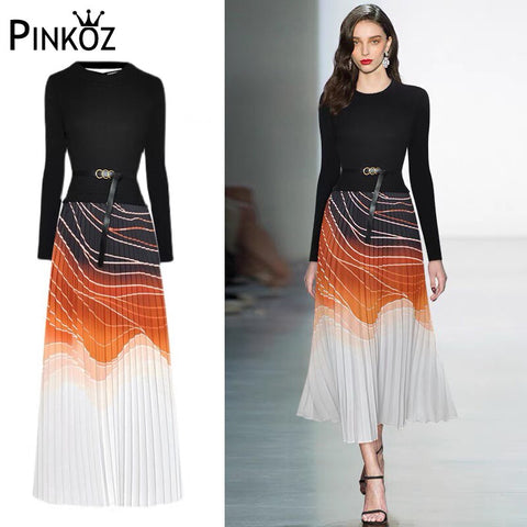 Twilight Black Orange Pleated Midi Dress
