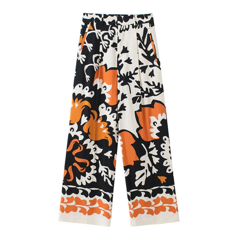 Yellow Printed Casual Wide Leg Pants