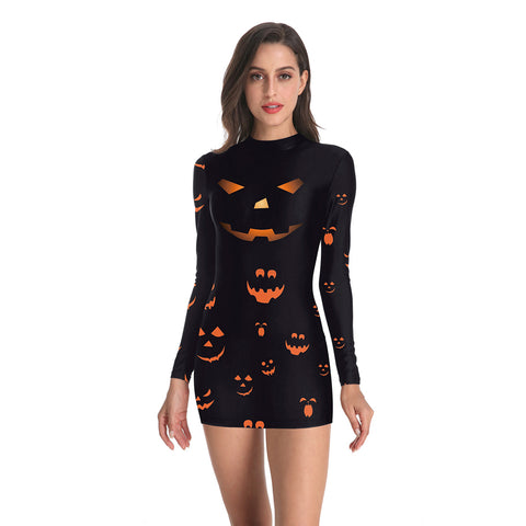 Scary Horror Cosplay Costumes Mini Dress - Black Pumpkin print