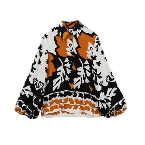 Yellow Printed Casual Long Sleeve Tops