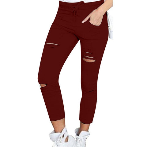 Wine Red Skinny Stretch Ripped Jeans