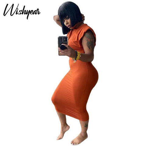 Orange Crop Top & Midi Skirts Summer Dress
