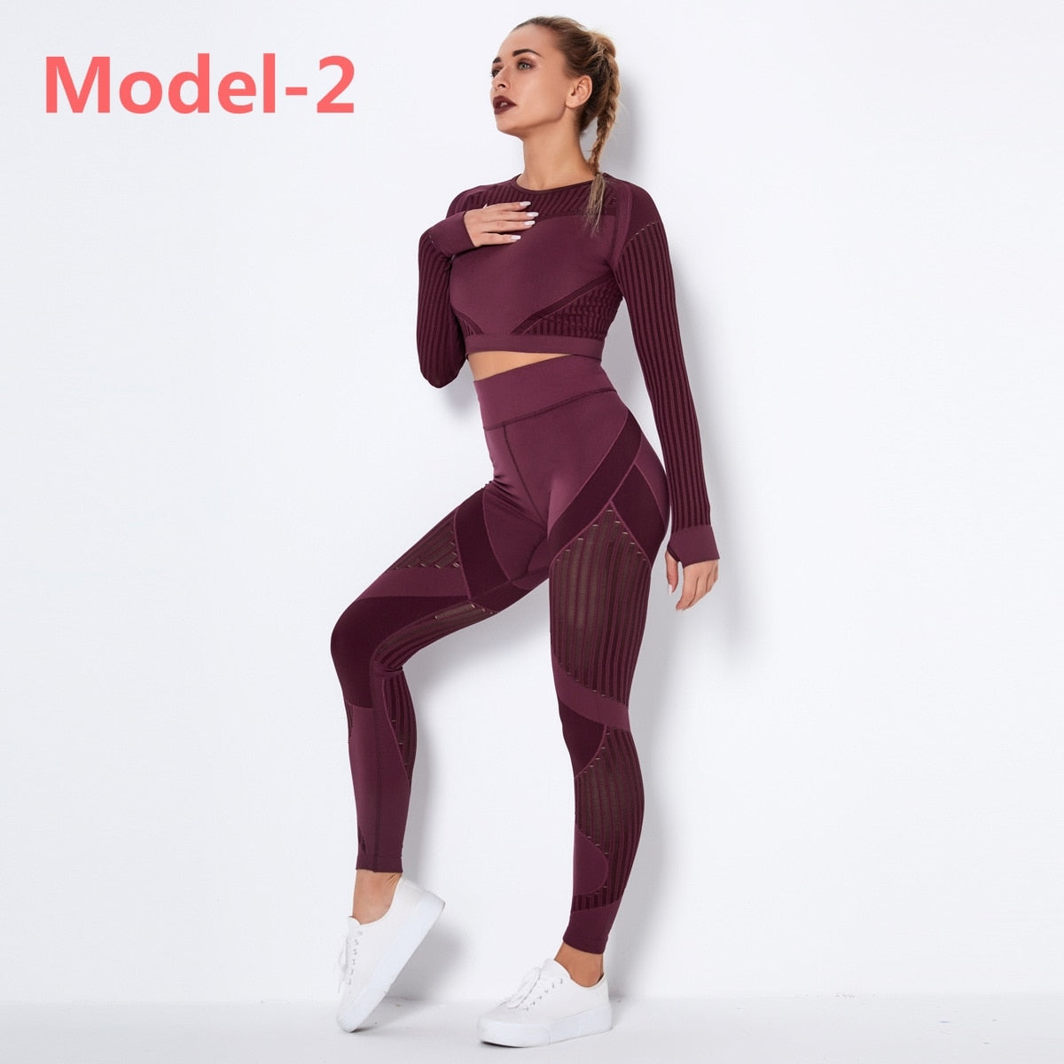 Red Wine Gym Mesh Leggings and Shirts Suit