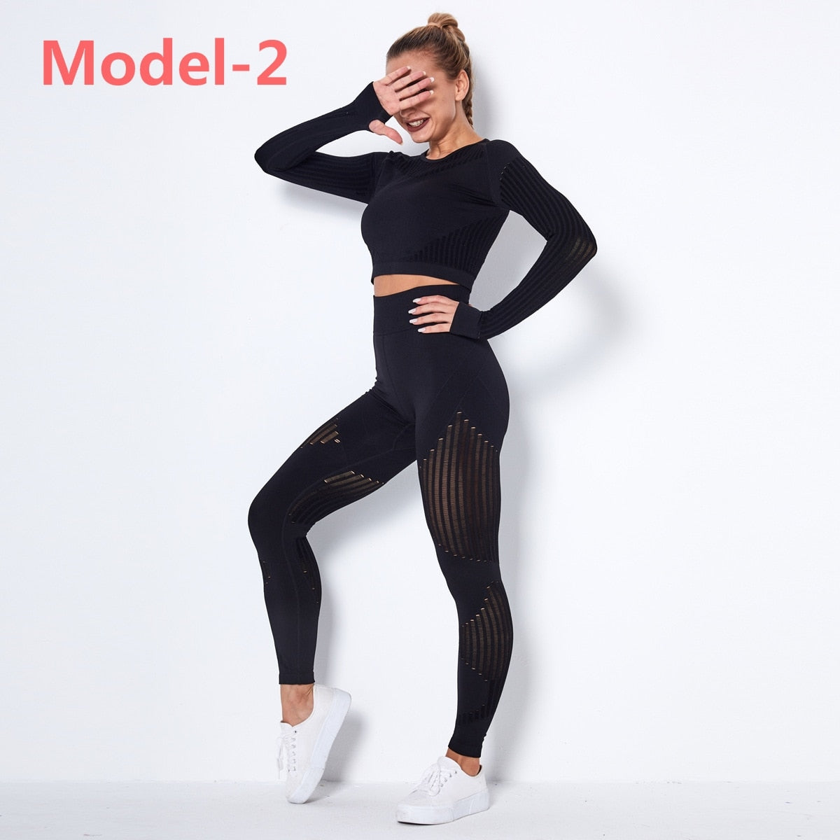 Black Gym Mesh Leggings and Shirts Suit