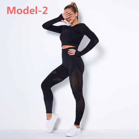 Black Gym Mesh Leggings and Shirts Suit