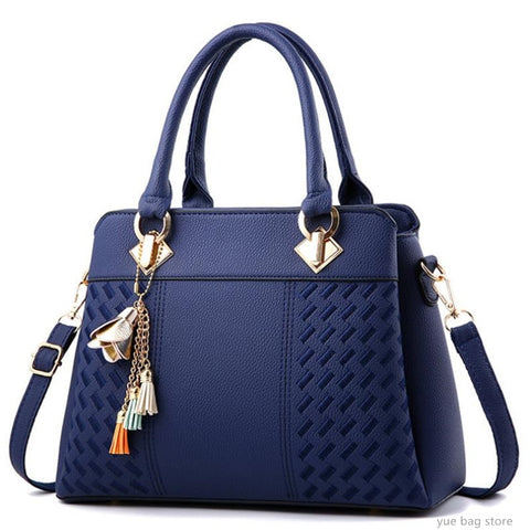 Navy Blue PU Leather Top-Handle, Crossbody or Shoulder Bag