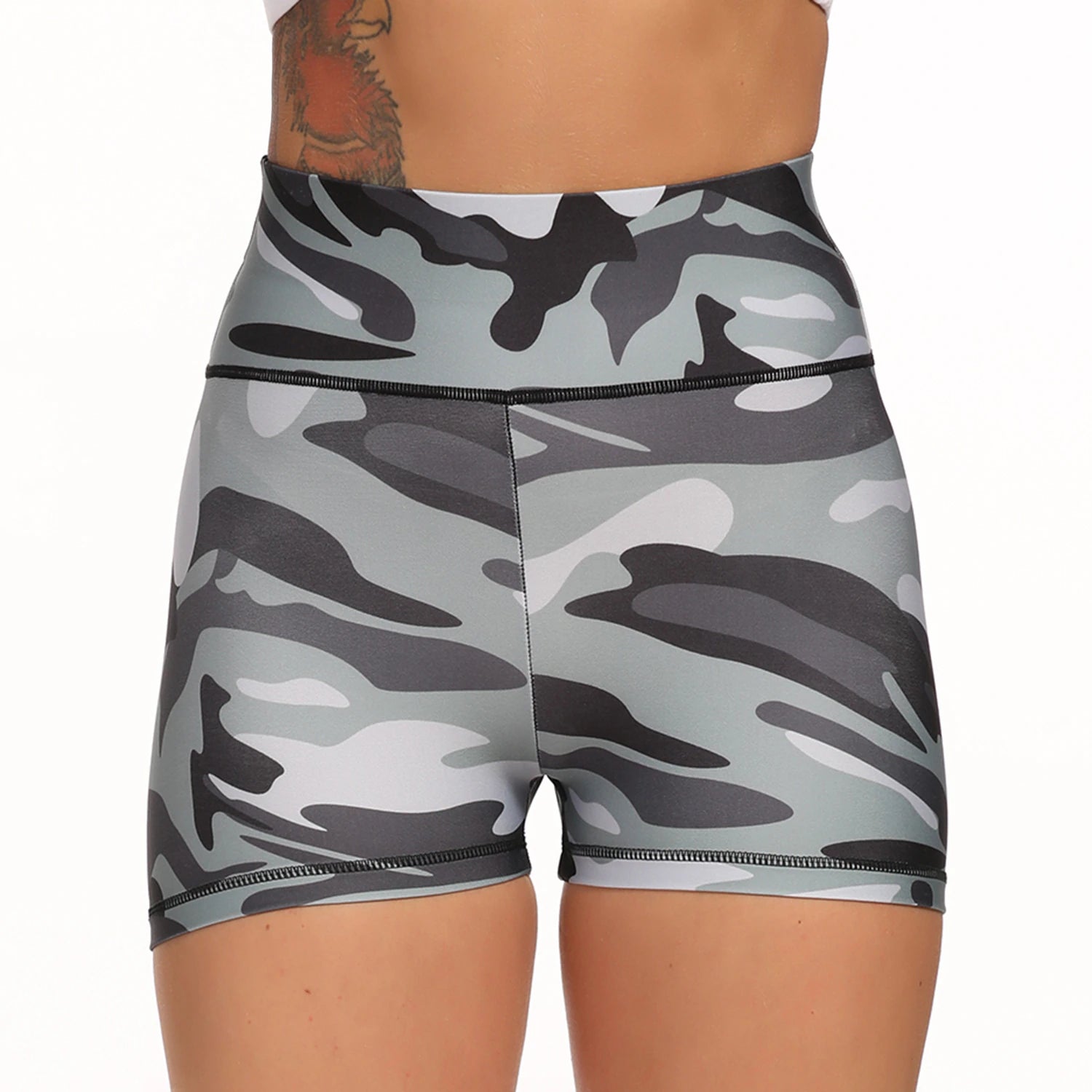 Camouflage Light gray High Waist Seamless Yoga Shorts
