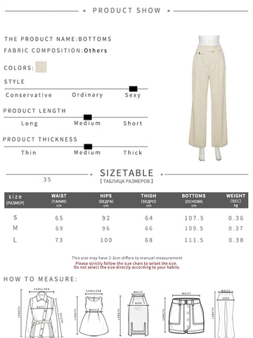 Wide-Leg Formal Pants Size Chart