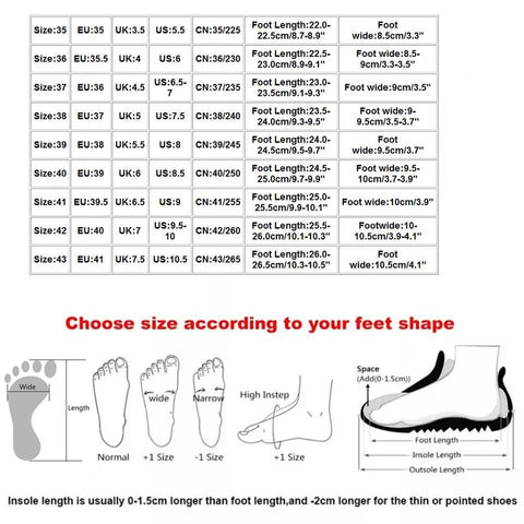 casual sandals size chart