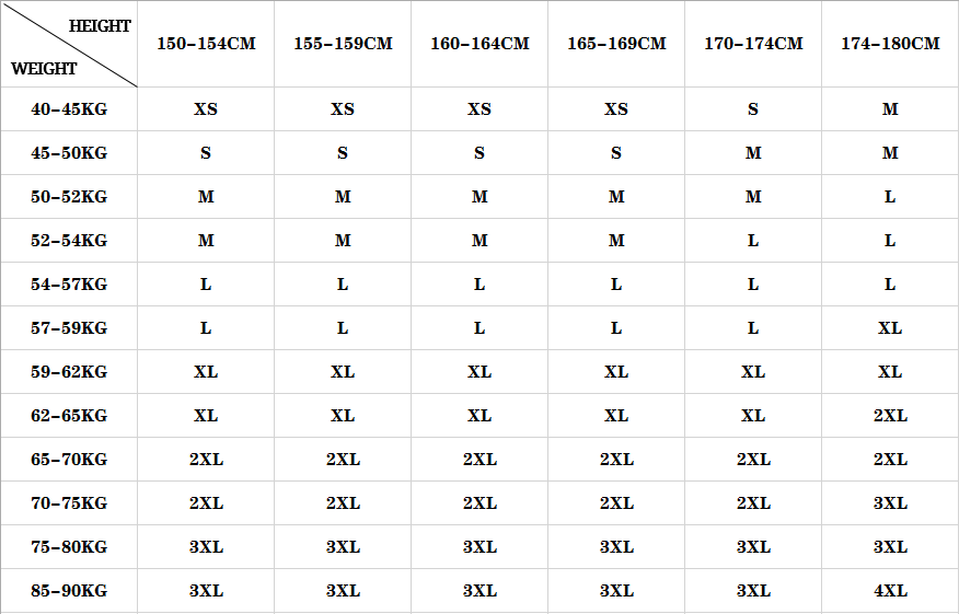 Summer Pencil Pants Size Chart