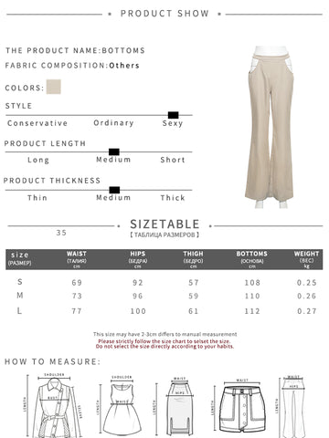 Hollow Flare Pants Size Chart