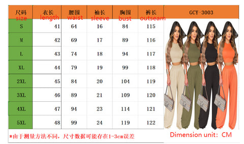 top and pant set size chart
