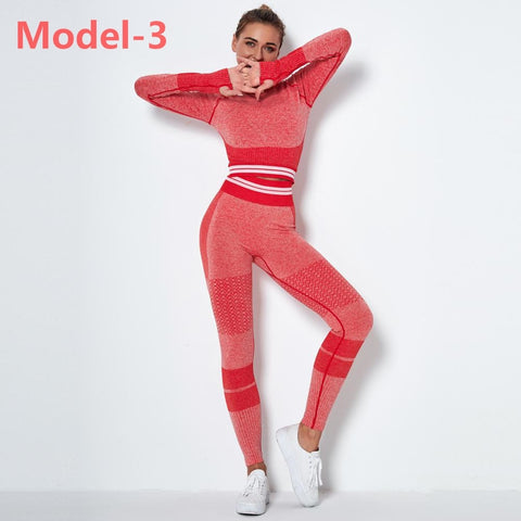 Red Gym Mesh Leggings and Shirts Suit