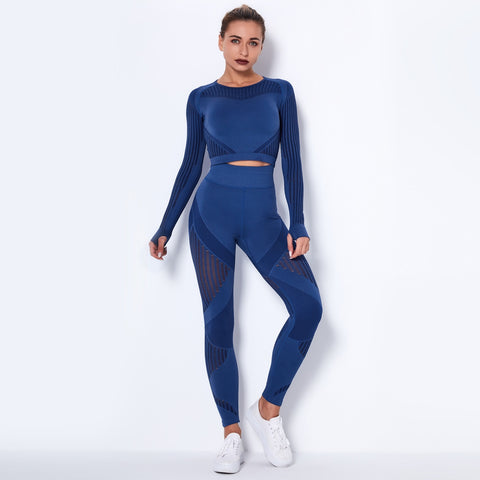 Blue Gym Mesh Leggings and Shirts Suit