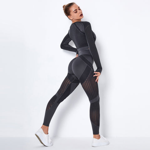Dark Gray Gym Mesh Leggings and Shirts Suit