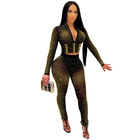 Gold Diamonds Fashion Mesh Outfit Sets