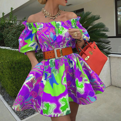 Purple Shoulder-Bare Bliss Vibrant Summer Dress
