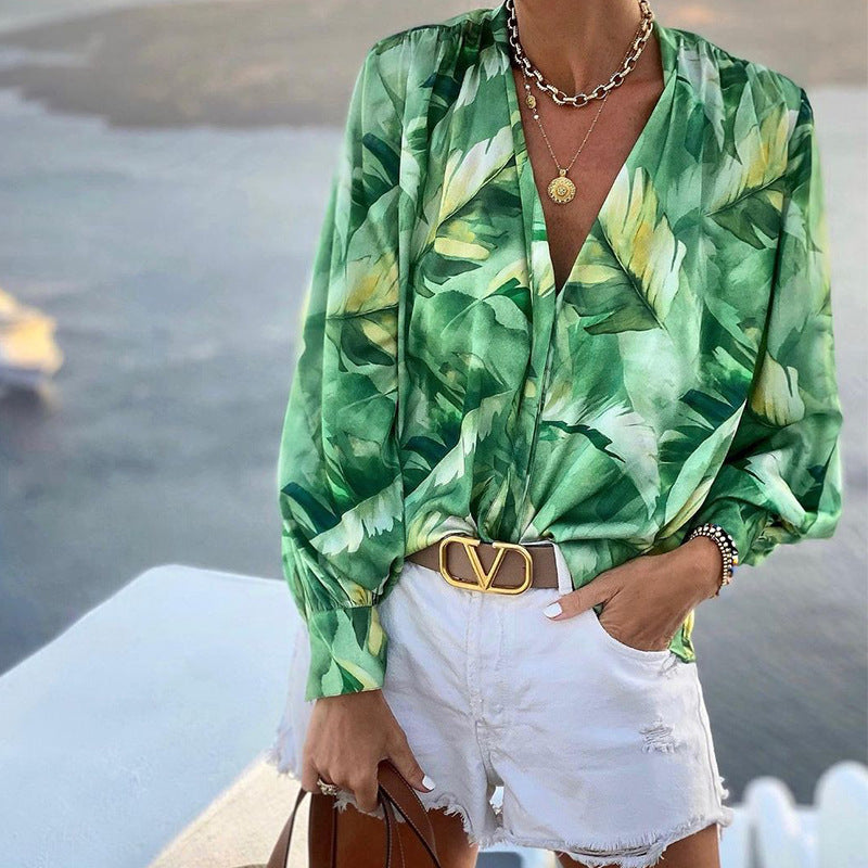 Green Printed Loose-Fit Blouse