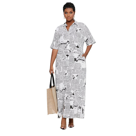 Phoebe Printed Newspaper Shirt Dress