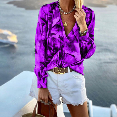 Purple Printed Loose-Fit Blouse
