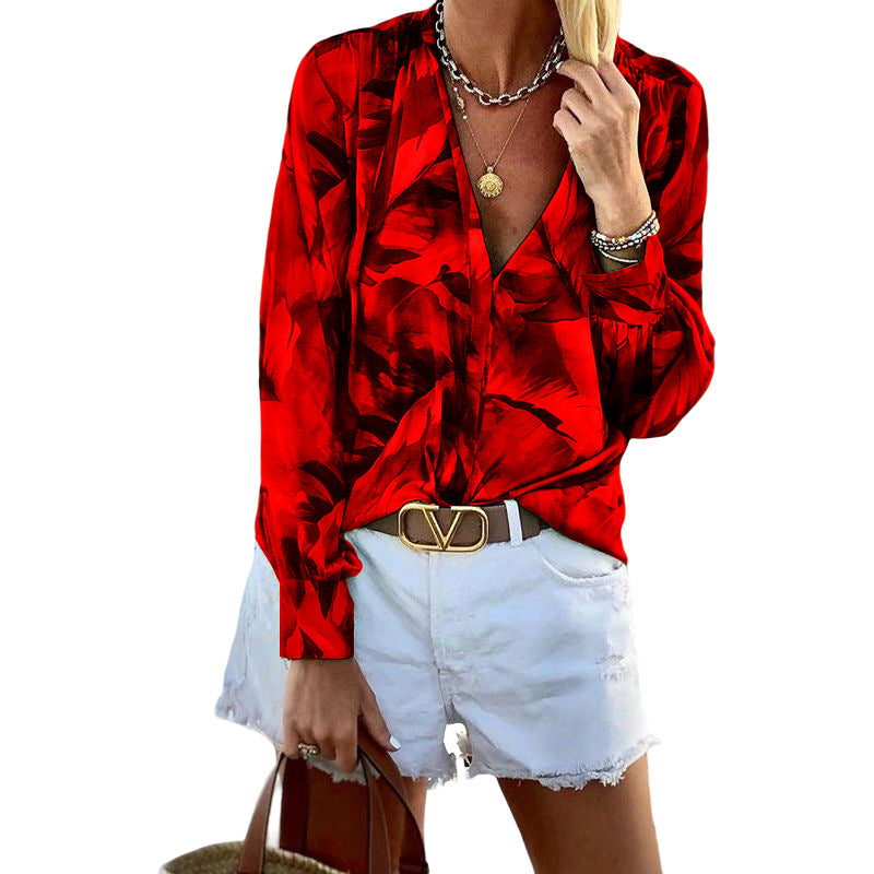 Red Printed Loose-Fit Blouse