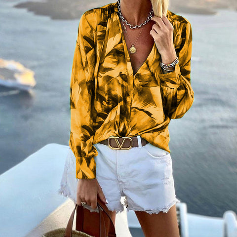 Yellow Printed Loose-Fit Blouse
